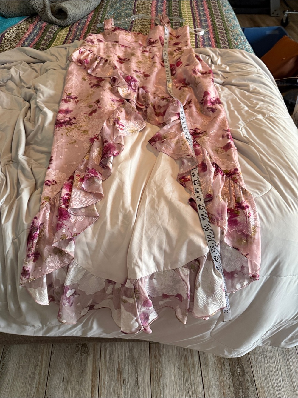 Azazie Pink Floral Ruffle Slip Dress - Picture 5 of 6